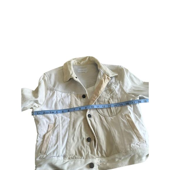 Triarchy Atelier Patchwork Denim Cream Colorblock Moto Denim Jacket Size Small - Picture 9 of 11